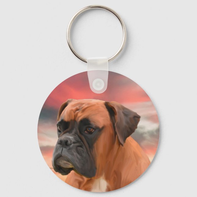 Niedlicher Boxer Hund Aquarellmalerei Art Schlüsselanhänger (Vorderseite)
