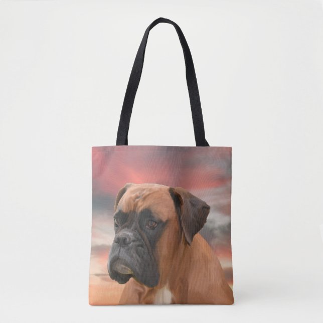 Niedlicher Boxer Hund Aquarellmalerei Art Tasche (Vorderseite)