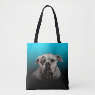 Niedlicher Boxer Hund mit blauem schwarzem Hinterg Tasche