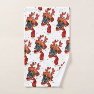 Niedlicher Boxer Hund mit Rentier Antlers Weihnach Handtuch