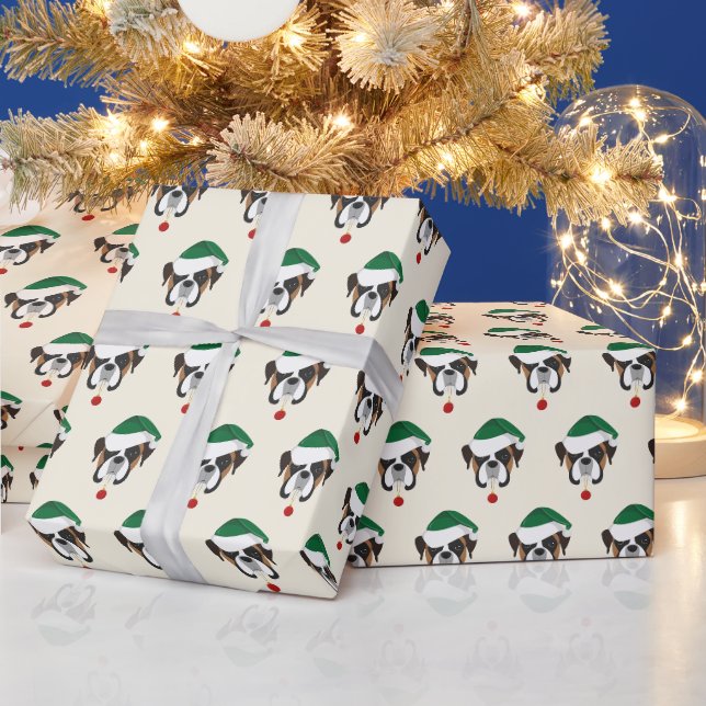 Niedlicher Boxer mit Weihnachtsmannmütze Muster We Geschenkpapier (Feiertage)