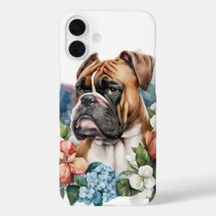 NIEDLICHER BOXER PUPPENHUND IN WILDBLUMEN iPhone 16 PLUS HÜLLE