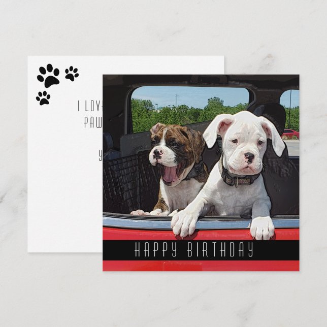 Niedlicher Boxer Welpe Happy Geburtstagshunde Ankündigung (Vorne/Hinten)