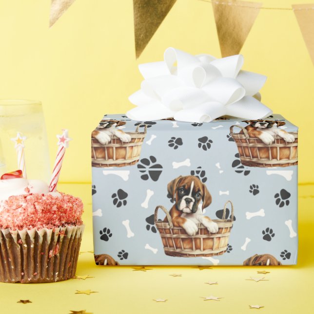 Niedlicher Boxer-Welpe in Basketball drucken Geschenkpapier (Geburtstagsparty)