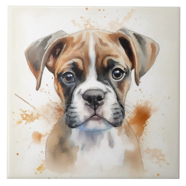 Niedlicher Boxer Welpe Watercolor Fliese (Vorderseite)