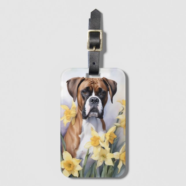 Niedlicher Boxerhund mit gelben Faustfarben Wasser Gepäckanhänger (Vorderseite Vertikal)