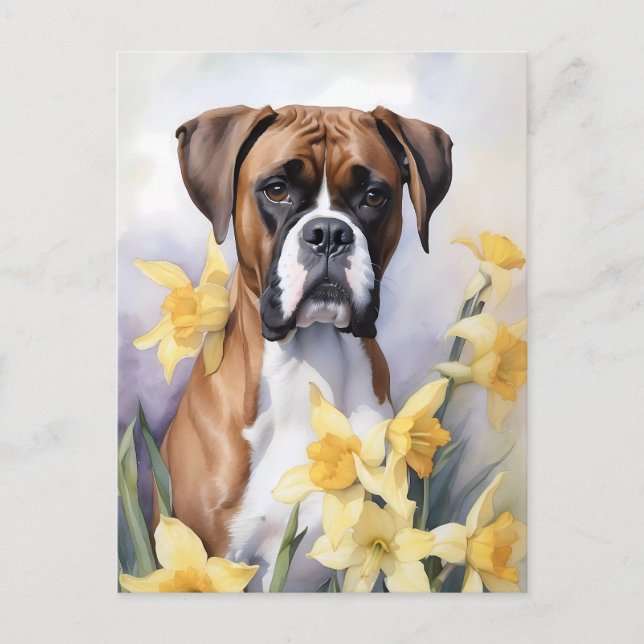 Niedlicher Boxerhund mit gelben Faustfarben Wasser Postkarte (Vorderseite)