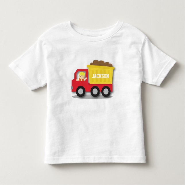 Niedlicher Boy Builder Red Construction Dump Truck Kleinkind T-shirt (Vorderseite)