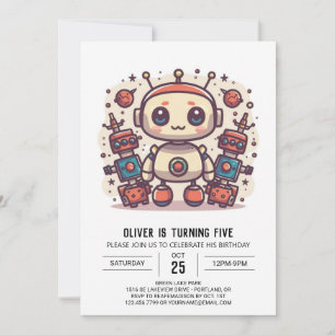 Niedlicher Boy Custom Robot Geburtstag Einladung