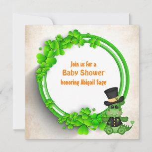 Niedlicher Boy Dragon und Clovers irische Babydusc Einladung