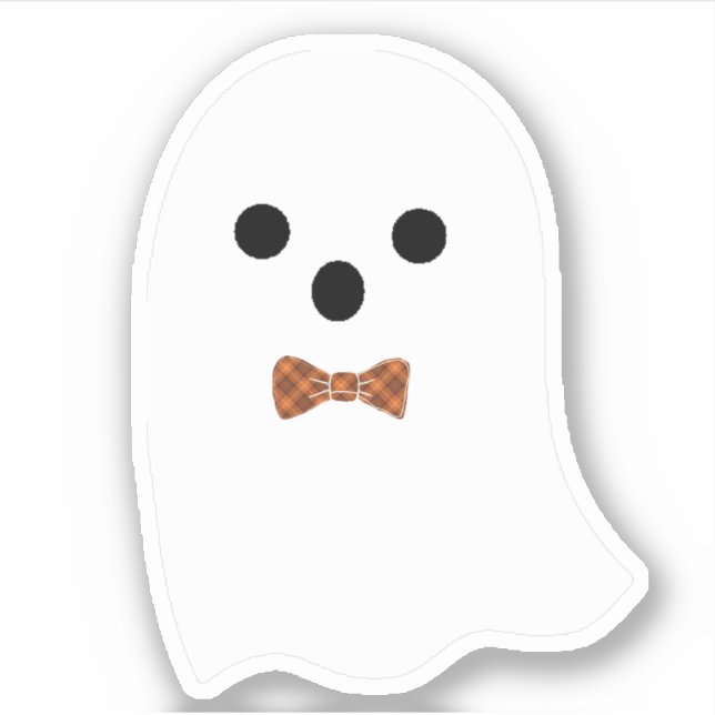 Niedlicher Boy Ghost mit Kariertem Bow Halloween S Aufkleber (Vorderseite)