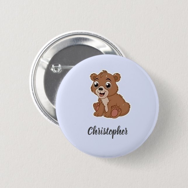 Niedlicher Braunbär blau Button (Vorne & Hinten)