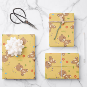 Niedlicher Braunbär mit Blume Geschenkpapier Set