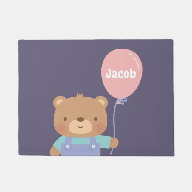 Niedlicher Braunbär mit rosa Ballonname Fußmatte (Vorderseite)
