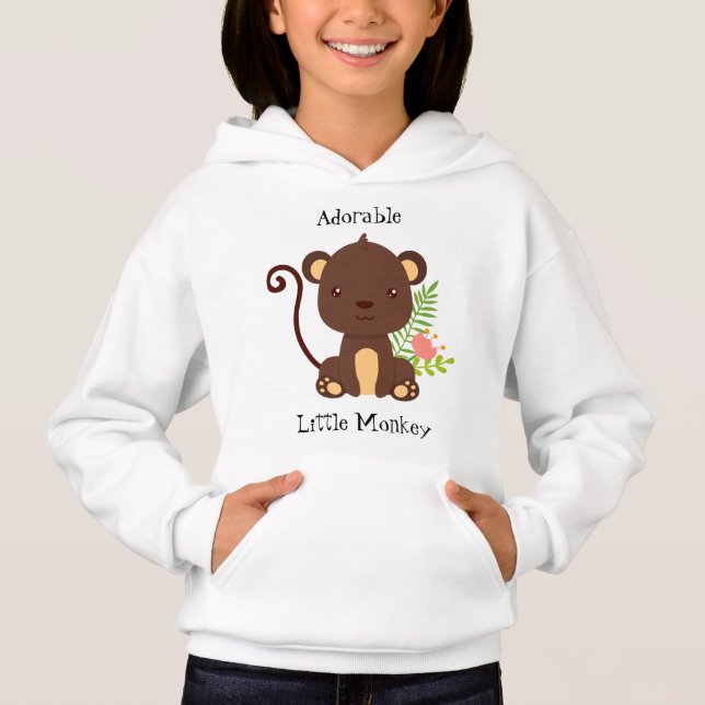 Niedlicher brauner Affe mit rosa Blume Hoodie (Vorderseite)