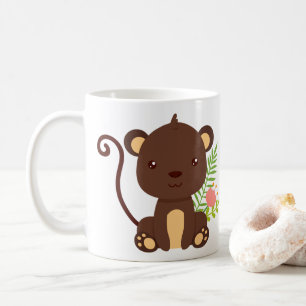 Niedlicher brauner Affe mit rosa Blume Kaffeetasse