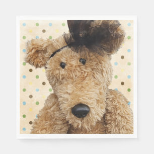 Niedlicher brauner Bär auf Polka-Punkten Serviette