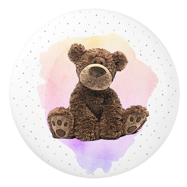 Niedlicher brauner Bär Cudly Animal Child's Baby K Keramikknauf (Vorderseite)
