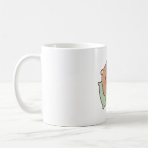 Niedlicher brauner Bär isst Pilzpizza Kaffeetasse
