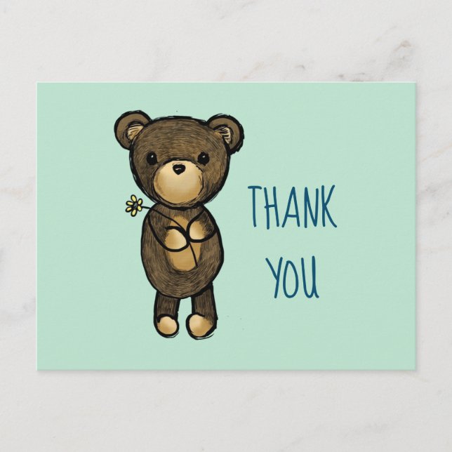 Niedlicher brauner Bär mit gelber Blume Danke Postkarte (Vorderseite)