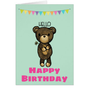 Niedlicher brauner Bär mit gelber Blume Happy Birt