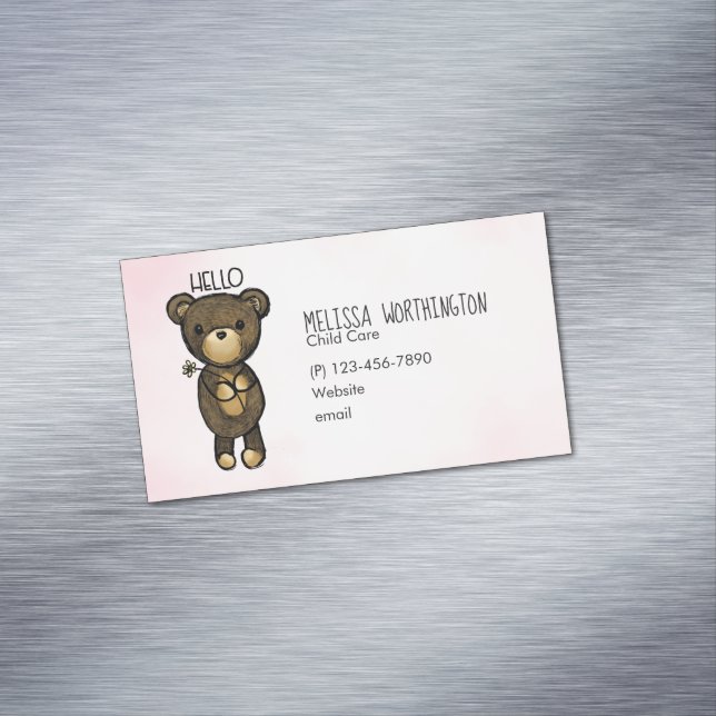 Niedlicher brauner Bär mit gelber Blume Magnetische Visitenkarte (Beispiel)