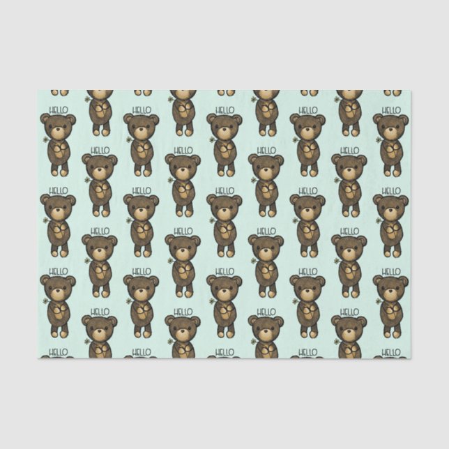 Niedlicher brauner Bär mit gelber Blume Seidenpapier (Vorderseite)