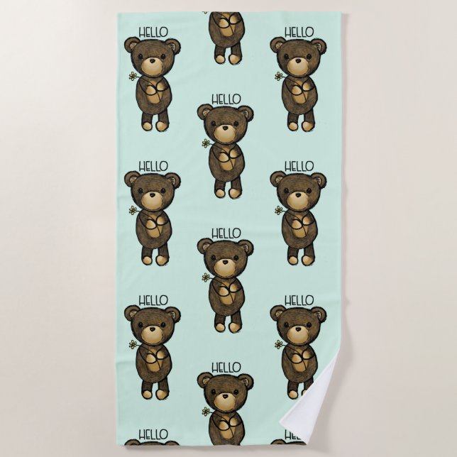 Niedlicher brauner Bär mit gelber Blume Strandtuch (Vorderseite)