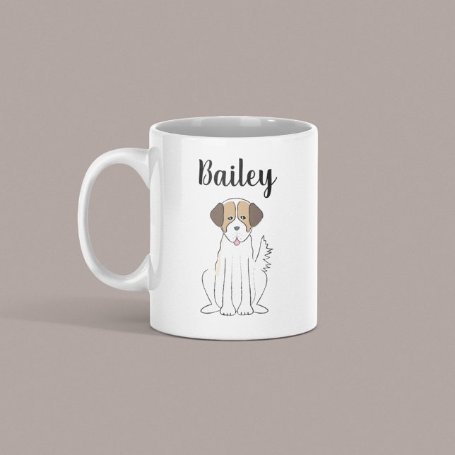 Niedlicher brauner Flöffy Dog Whimsical Custom Kaffeetasse (Cute cartoon puppy mug with personalized name, perfect gift for dog lovers and pet owners.)