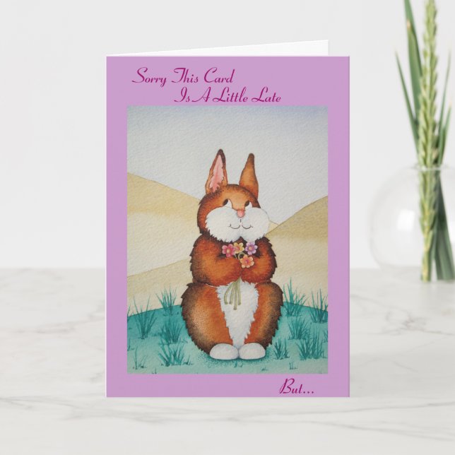 Niedlicher brauner Hase und verspätete Blume Karte (Vorderseite)