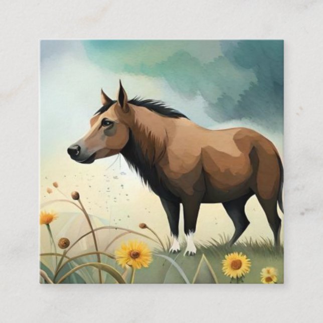 Niedlicher brauner Pony im Blumenfeld Treuekarte (Vorderseite)