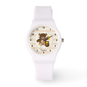 Niedlicher brauner Teddybär mit gelbem Honig Armbanduhr
