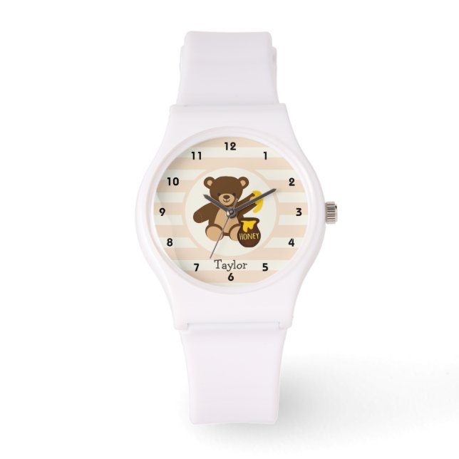 Niedlicher brauner Teddybär mit gelbem Honig Armbanduhr (Vorderseite)