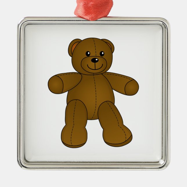 Niedlicher brauner Teddybär Silbernes Ornament (Vorne)