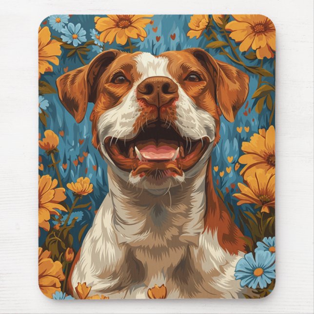 Niedlicher brauner und weißer Hund und Blume Mousepad (Vorne)