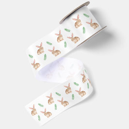 Niedlicher brauner Wasserfarben-Osterhase und Grün Satinband