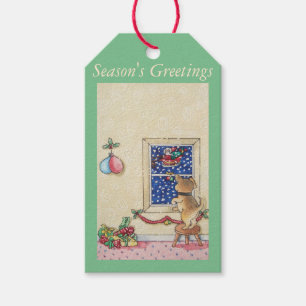 niedlicher, brauner Welpe-Santa-Schlitten in Schne Geschenkanhänger