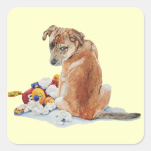 niedlicher brauner Welpe und Teddyrealist Quadratischer Aufkleber