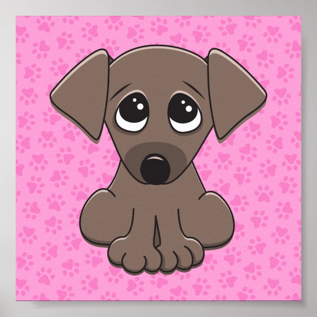 Niedlicher brauner Welpenhund auf rosa Pfoten druc Poster (Vorne)