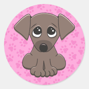Niedlicher, brauner Welpenhund auf rosa Runder Aufkleber
