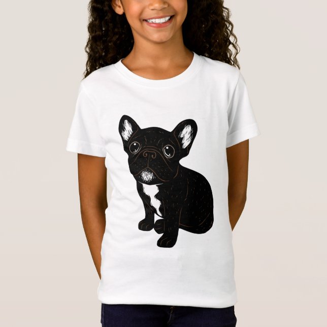 Niedlicher Brindle Frenchie Welpe T-Shirt (Vorderseite)