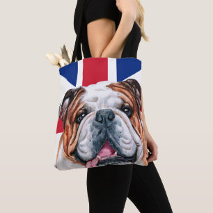 Niedlicher britischer Bulldog auf der Flagge der U Tasche
