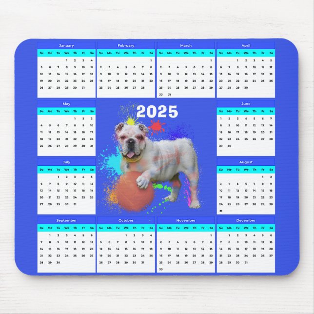 Niedlicher britischer Bulldogkalender Mousepad (Vorne)