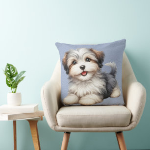 NIEDLICHER BROWN & WHITE HAVANESE PUPPY HUND KISSEN