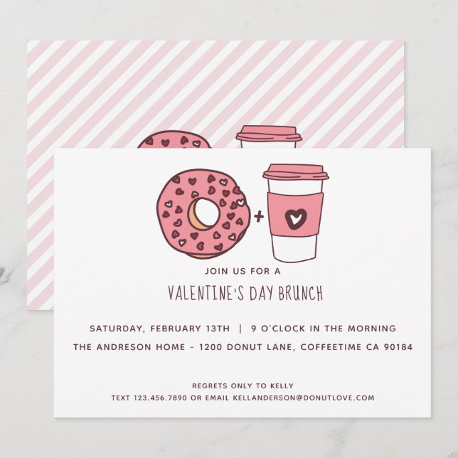 Niedlicher Brunch von Donut & Coffee Valentine Einladung (Vorne/Hinten)