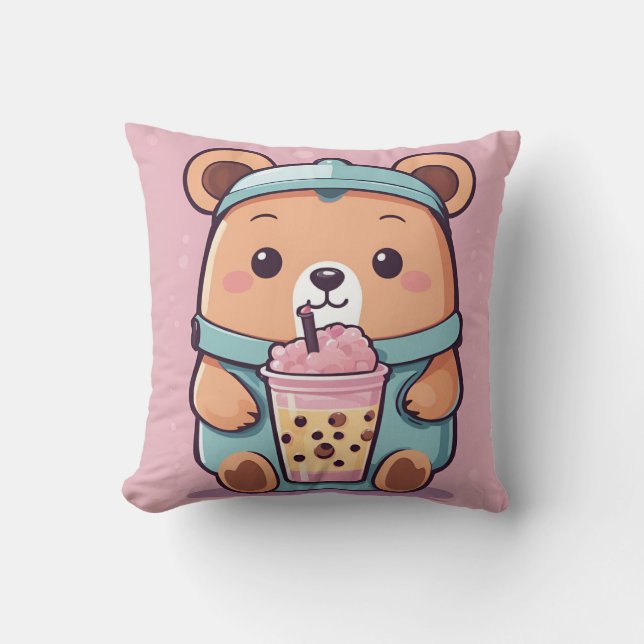 Niedlicher Bubble Tea Bear Illustration - Kawaii S Kissen (Vorderseite)