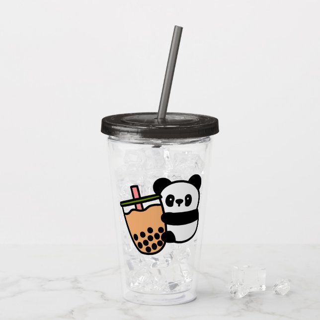 Niedlicher Bubble Tee & Panda Bär Acryltrinkbecher (Rückseite Ice)