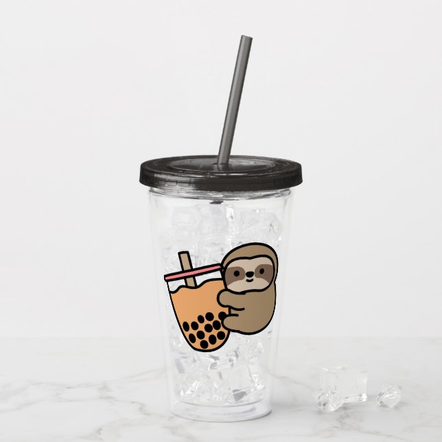 Niedlicher Bubble Tee & Sloth Acryltrinkbecher (Rückseite Ice)