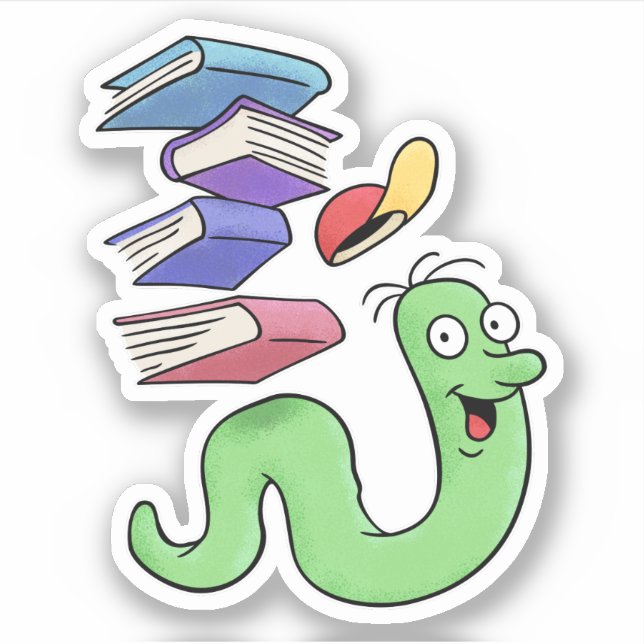 Niedlicher Bücherwurm, der eine Kiste von Büchern  Aufkleber (Vorderseite)