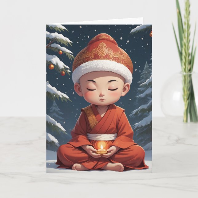 Niedlicher buddhistischer Weihnachtsanime Feiertagskarte (Vorderseite)